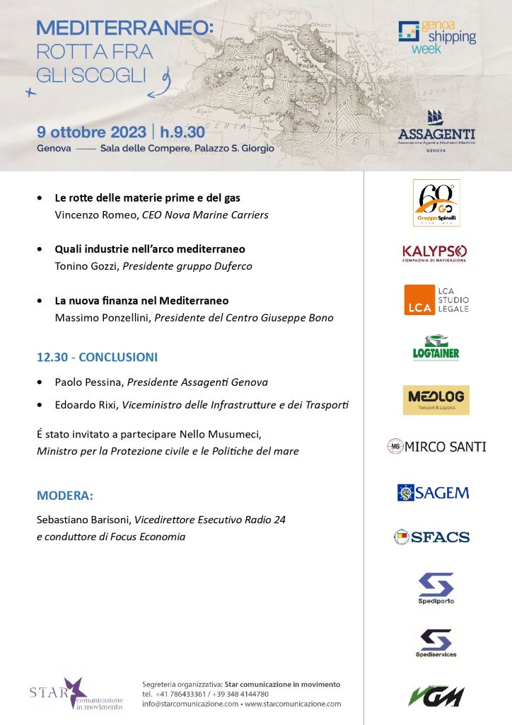 Programma 2 Mediterraneo rotta fra gli scogli "Mediterraneo rotta fra gli scogli" Genoa Shipping Week, conferenza di apertura