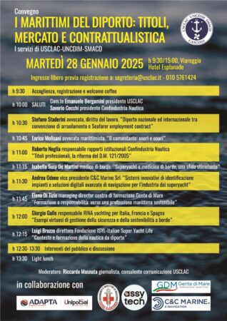 convegno Usclac 28 gen 2025 Sindacato lavoratori marittimi, Usclac: Marittimi del diporto, serve più formazione